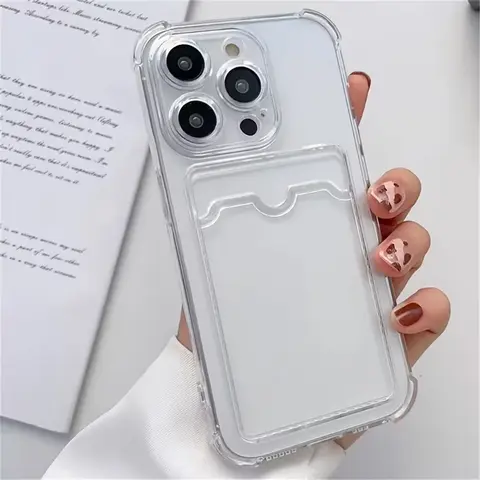 Phone Case for iPhone 17 16 15 14 Plus 13 12 11 Pro Max Wallet Case with Card Holder, Cute Girly Clear Credit Card Slot Phone Cases, Thin Slim Silicone Rubber Transparent Hard Shell Camera Cover for iPhone 17 Pro Max