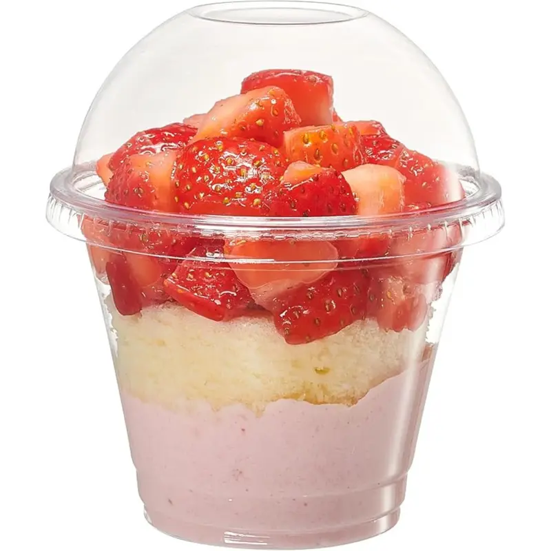 [9 oz. - 50 Count Clear Plastic Cups With Dome Lids (No Hole), Fruit Cups with Lids for Party - Perfect for Smoothies, Milkshakes, and To-Go Beverages