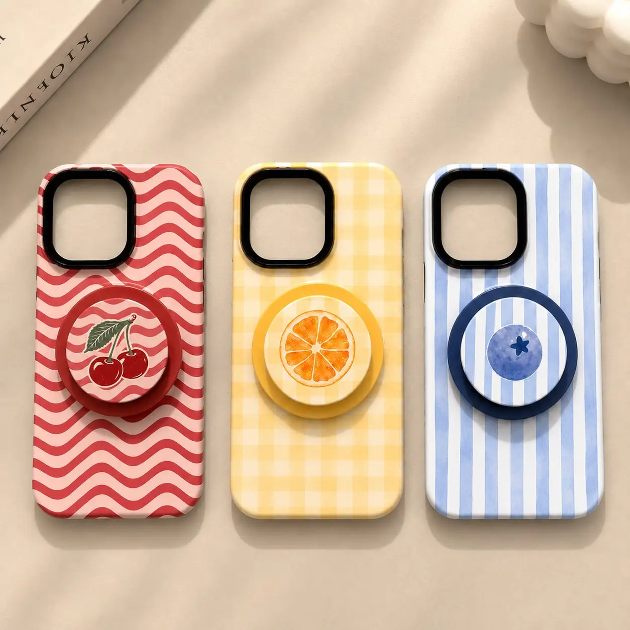 2-Piece Set - Premium Protective Case & Matching Phone Grip - Cute Fruit Design, Aesthetic Phone Case Accessories For Everyday Style
