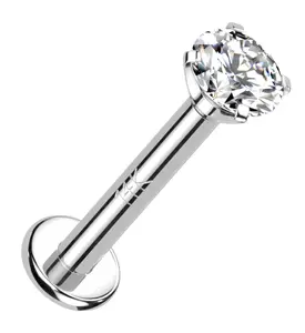 14kt White Gold Prong CZ Internally Threaded Labret