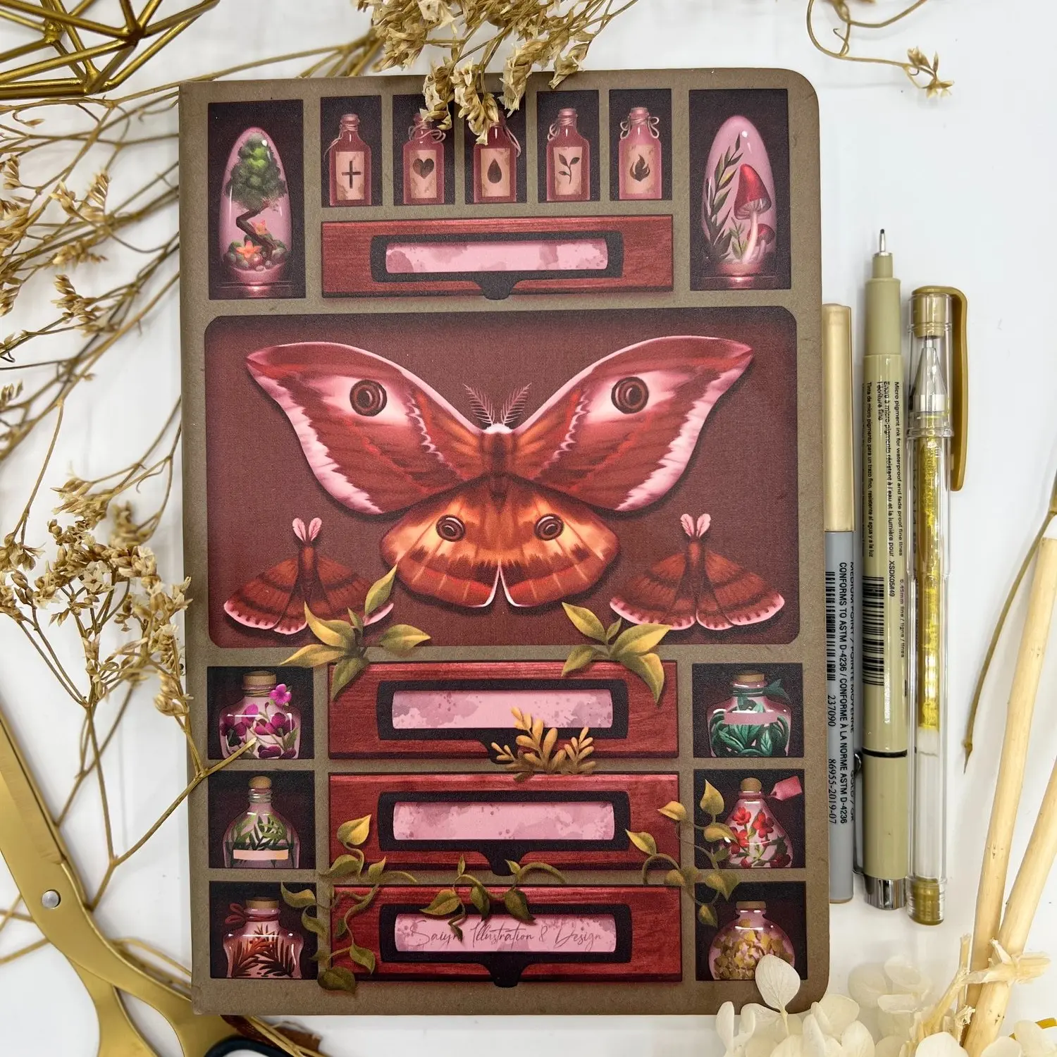 Green Witch Grimoire A5 Notebook | Unique Fantasy Design Planner | Dotted or Blank Pages