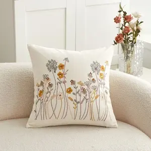 Floral Embroidered Pillow Cover, All-Season Rustic Style, 45x45cm/30x50cm, Outdoor Home Sofa Bedroom Decor, No Insert Included