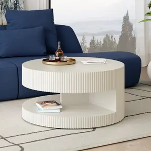 31.5'' Round Coffee Table,Modern Center Table with Storage,Vertical Stripe Design Coffee Table for Living Room,Bedroom