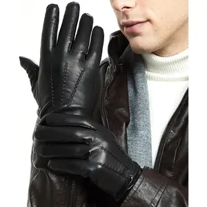 Luxury Mens Leather Gloves Cashmere Lined-Soft Comfortable Lambskin Touchsreen