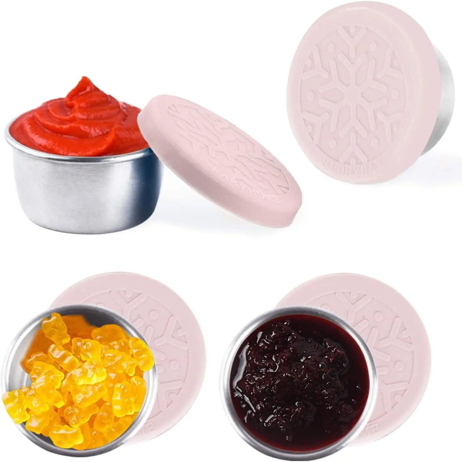 Salad Dressing Containers Set  Small Condiment with Silicone Lids Leakproof &amp; Reusable for Condiments Snacks Dipping Sauce Stainless Steel 4x1.6oz Pink