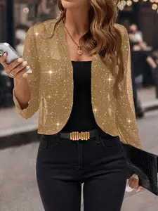 Women's Shiny Solid Color Summer Cardigan, Womenswear Sun Protection Air Conditioning Jacket, Breathable Thin Loose-Fitting Casual Style