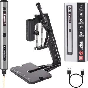 5-Speed Mini Electric Drill Pen with Benchtop Press, 10 Small Bits with Aluminium Box, LED Lights, OLED Display,  Drill Set For  Making, Plastic,