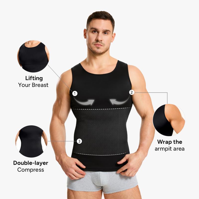 【Nebility】 Men’s Silky Soft Compression Shapewear Tank, Slimming Body Shaper Vest with Waist & Chest Support, Stretchy, Odor-Resistant, Breathable Muscle Tank for Daily Comfort, Menswear, Tanktop