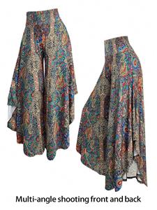 【plus size】 floral print pants, boho casual comfy trousers for daily wear, women's bottoms for all seasons, clothing, womenswear, vibrant pants women