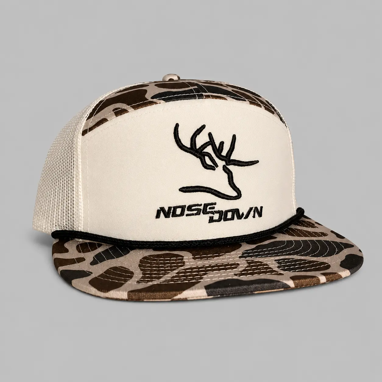 Youth Rope Hat, 7-Panel Duck Camo Design with Classic Rope Detail, Logo Accent, Mesh Back, Durable Outdoor-Ready Materials