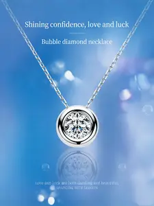 S925 Pure Silver Bubble Necklace, Elegant Moissanite Pendant, Perfect for Daily Wear, Vacation Dates, Surprising Gift Idea