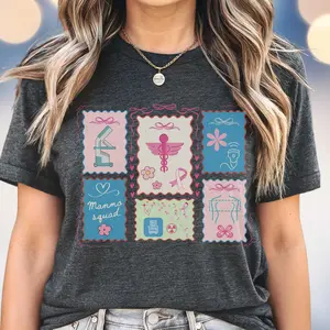 Mammo Tech Short Sleeve T-Shirt / Sweatshirt / Hoodie , Coquette Bow Mammography Tee, Radiology Scalloped Stamp, Motivational Imaging Tech Long Sleeve Tshirt