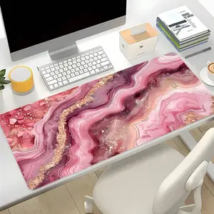 1pc Pink Gold Marble Pattern Mouse Pad, Aesthetic Art Design, Desk Mat, Office Desk Accessory, Mouse Pad, Rubber Base, Keyboard Mat, Gaming Desk Mat, Suitable For Office, Home, Perfect Gift For Friends, Back-To-School Season, Gaming Mouse Pad, Desktop Acc