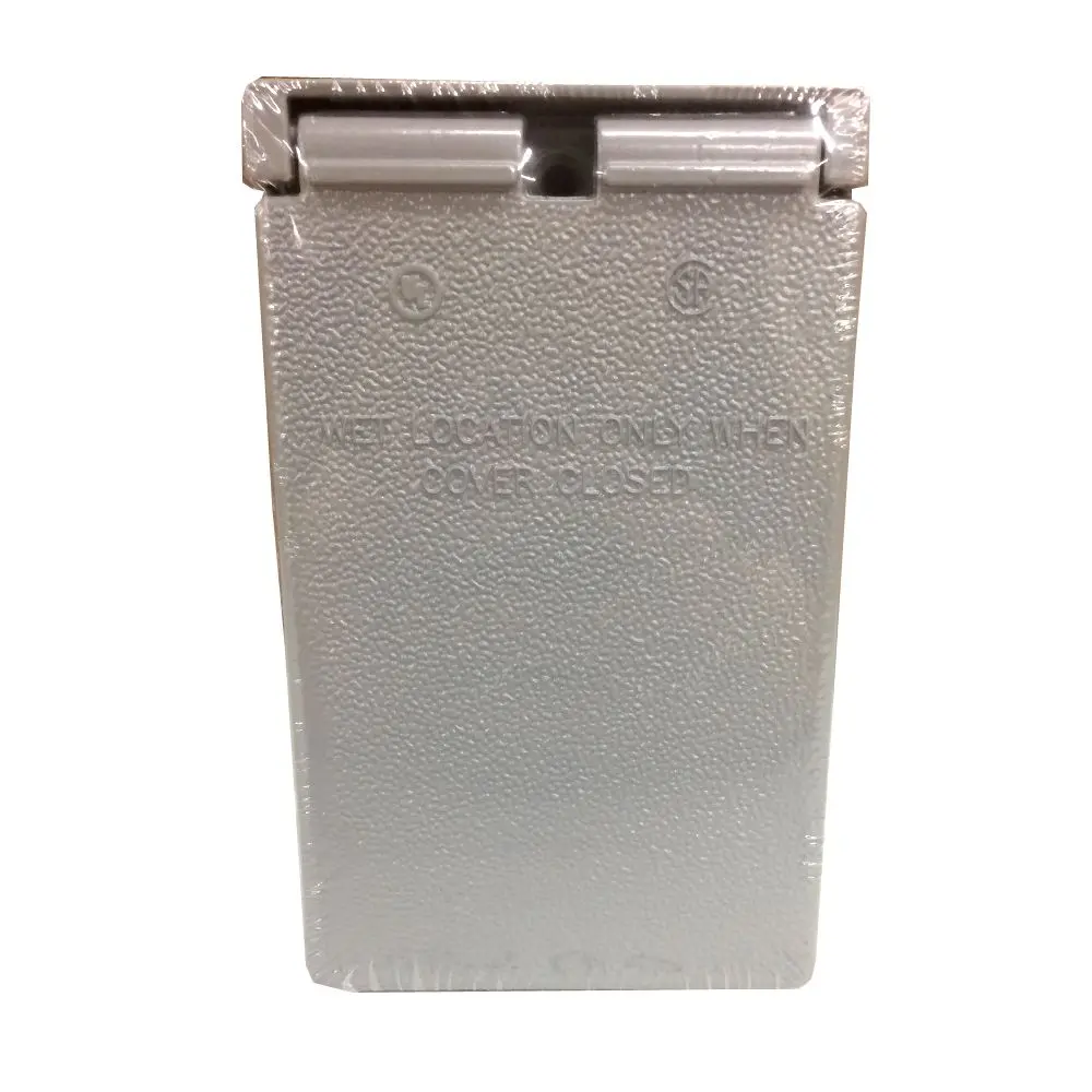 212 MAIN Weatherproof GFCI Socket Cover, Vertical 1-Gang Die-Cast Metal, Self-Closing Lid with Water-Resistant Gasket, Powder-Coated Gray, Wall, Low Voltage