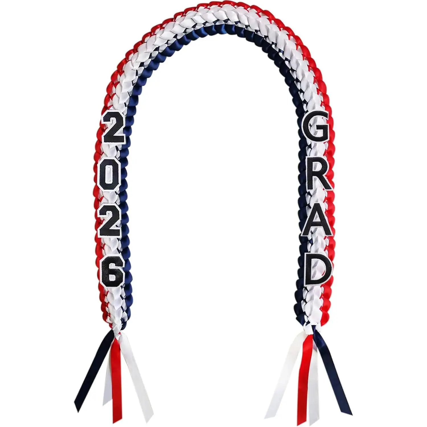 Graduation Leis 2026  Ribbon Leis for Graduation Class of 2026 Braided 48inch Graduation Necklace for High School,College Graduation Party Gifts,Navy Blue,White and Red