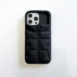 Phone case: Exclusive fun silicone zipper down jacket for iPhone 17 Pro Max phone. Apple 17 full coverage, 17 Pro shockproof, 16, 15 creative, 14 soft, 13 women's style Shockproof Down Jacket iPhone Case,solid color