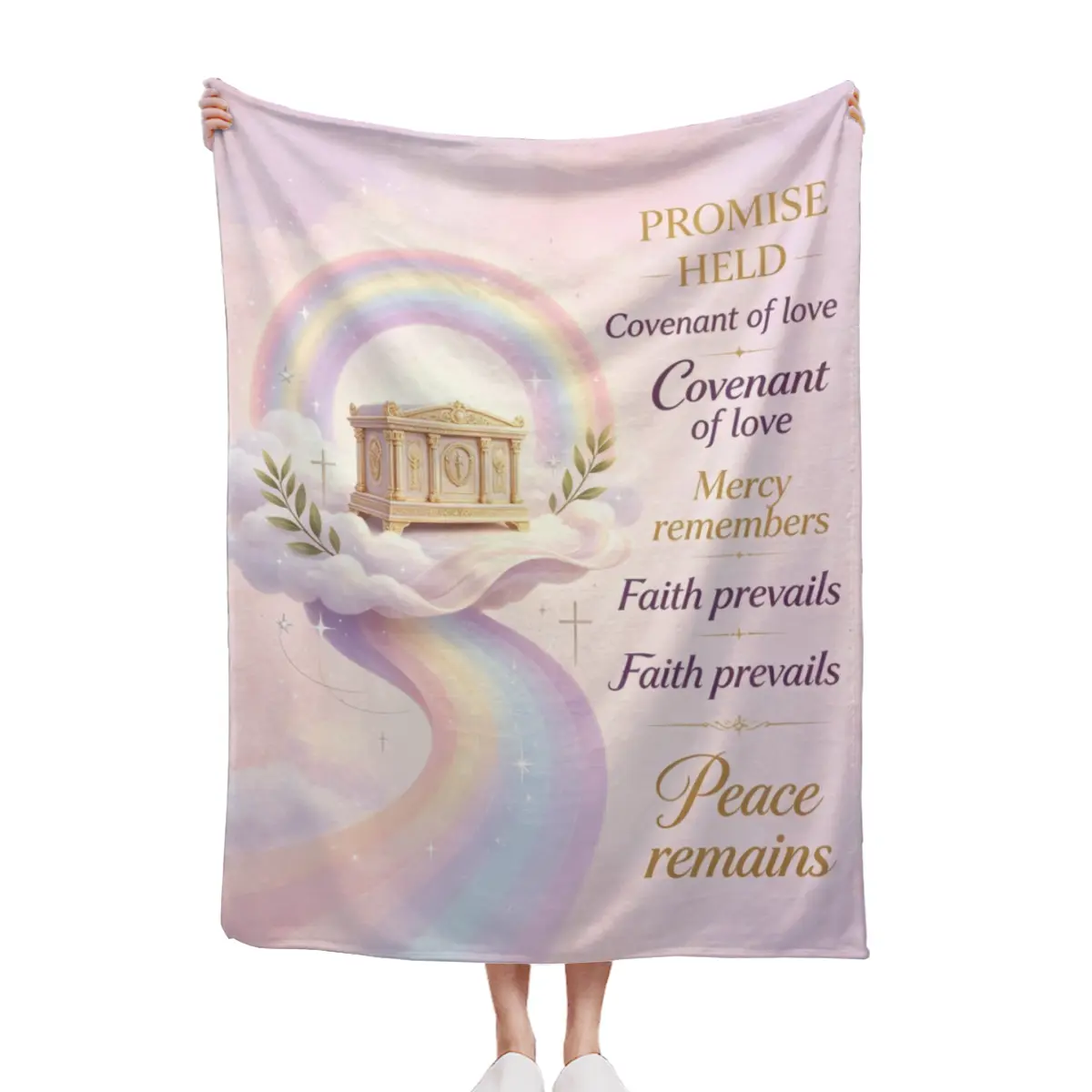 Promise Held Rainbow Ark Christian Throw Blanket, Noah’s Ark Religious Positive Quote Blanket