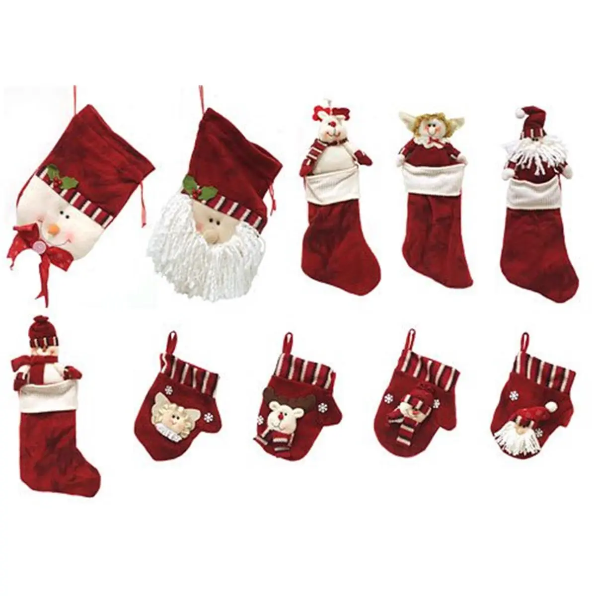 212 MAIN Red Classics 10-Piece Christmas Stocking & Gift Bag Set - Festive Character Print Decoration, Christmas Gift Sets, Novelty Holiday Accessory, Novelty Gift Set
