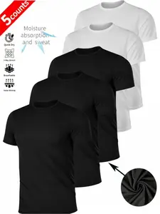 Men's black T-shirt mesh 5-piece set of comfortable and breathable layered wear sports moisture-wicking and quick-drying top Athletic Compression Shirt