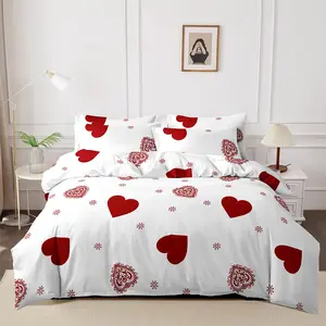 Heart Print Bedding Set 3 Piece, 1 Fitted Sheet + 2 Pillowcases, Valentine's Day Couple Home Decor, No Core Included