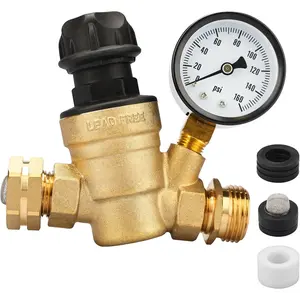 RV Water Pressure Regulator with Adjustable Knob, Brass Lead-Free Water Pressure Reducer Kit, Adjustable Valve with Inlet Screen Filter, for Camper Travel Trailer
