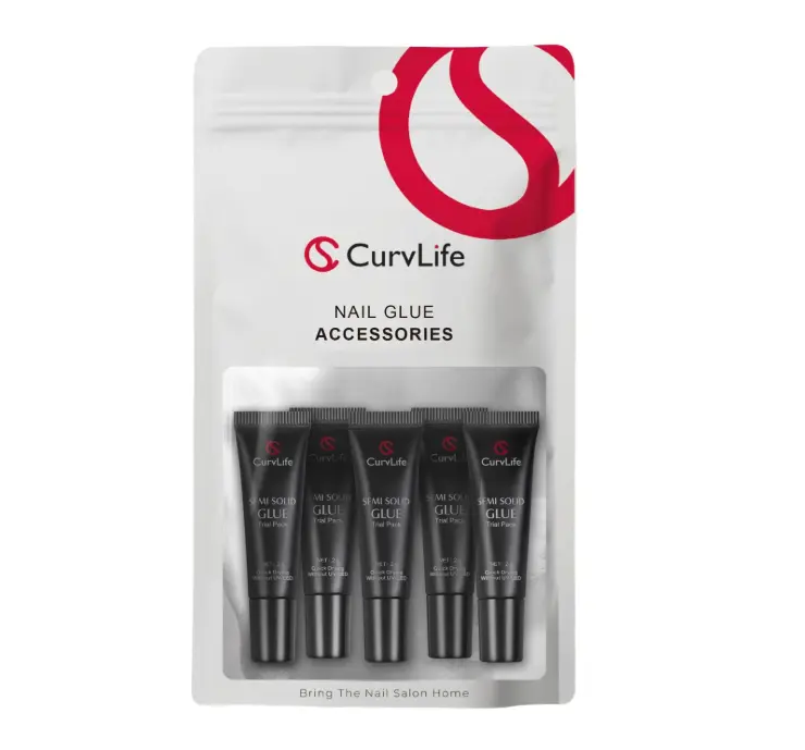 CurvLife Nail Tips Semi Solid Nail Glue 2g (5pcs) - Super Strong, Soft Glue Gel Quick Drying Adhesive for Press On Nails, No UV Light Needed