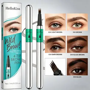 HelloKiss 4-Prong Eyebrow Pen, Waterproof Microblading Brow Pencil, Long Lasting Smudge-Proof Liquid Eyebrow Pen for Natural 3D Hair-Like Brows, 5 Shades Brow Makeup Gift for Women