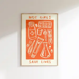 Hot Girls Save Lives Wall Print – Pharmacist Healthcare Illustration, Nurse Poster, Pharmacy Wall Art, Nurse Gift Idea for Women, Unframed