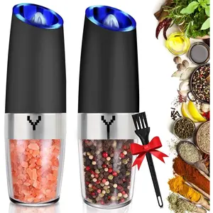 Gravity Electric  set of 2,Automatic Pepper and Salt Mill  with Blue LED LIGHT,Electric Pepper Mill with Adjustable Coarseness,Refillable,salt and pepper shaker,pepper