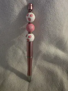 Handmade Pet Lover's Pen in Rose Gold White Black with Paw Print Beaded Accents for Stylish Writing