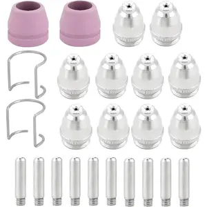 24PCS AG60 SG55 WSD-60P Car Plasma Cutter Consumables Kit, Copper Ceramic Plasma Cutting Torch Tip Nozzles Electrodes Cups Consumables Accessories Set, Automotive Repairing Tool