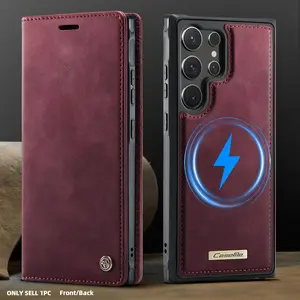 for Samsung Galaxy S25 Ultra S25 Edge S24 Ultra S24FE S23 Ultra Detachable Wallet Case Compatible with Magsafe, Leather phone cover, 2-in-1 PU Leather Flip RFID Blocking Card Holder Stand Shockproof Magnetic Cover