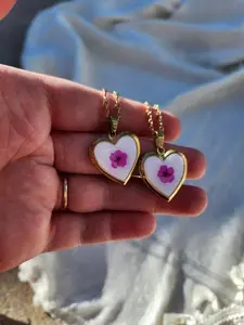 Real Pressed Pink Forget-Me-Not Flower Locket 18k Gold Plated Gifts for Women