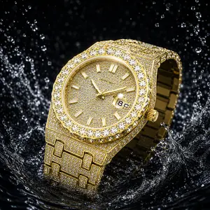 Men's 42mm Iced Out Round Face Luxury Hip Hop Bling Diamond Dial Watch - Stainless Steel, Waterproof, Everyday Wear Classic Fashion Watch, Men's Jewelry