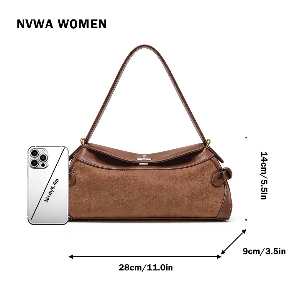 Trendy Brown Suede Purse Women's 90s Baguette Bag Maillard Aesthetic Shoulder Handbag East West Satchel for Date Work