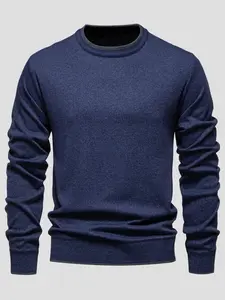 Men's Solid Crew Neck Pullover, Casual Regular Fit Long Sleeve Jumper for Spring & Fall, Fashion Men's Knitwear for Daily Wear, Tops Menswear