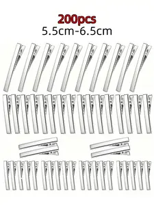 200pcs Duckbill Hair Clips, 5.5-6.5cm Large Metal Silver Color Clips, Butterfly Knot Single Claw, DIY Accessories for Women