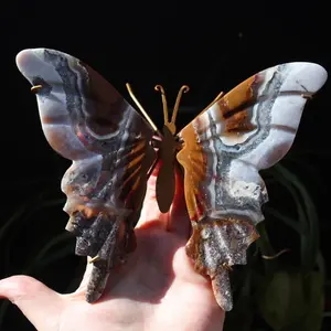 Orbicular Scenic Moss Agate Butterfly Wings on Custom Stand