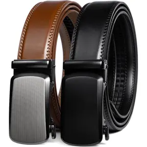 Mens Belt 2 Pak,Leather Rathet lik Belt Dress with Slide Bukle 1 3/8" in  Set Box- Size Adjustable