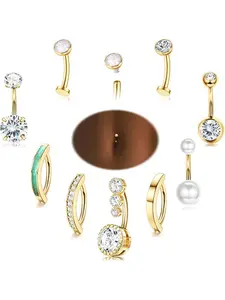 Silver/14K Gold Plated Belly Button Rings Stainless Steel Belly Rings CZ Clicker Belly Button Piercings for Women Navel Piercings Pack Body Piercing Jewelry