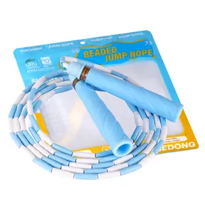 YUEDONG Adjustable Beaded Jump Rope for Kids Beginners - Ultra-Soft Skipping Rope with Marshmallow-Soft TPU Beads, Ergonomic Thumb Groove Anti-Slip Handles, Crisp Rhythmic Click Sound & Waterproof Name Tag Sticker for Safe Fun Exercise