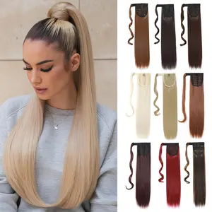 Ponytail Extension Long Straight Wrap Around Ponytail Clip In Ponytail Hair Extensions Synthetic Highlight Ponytails Hairpieces Dark Brown For Women Daily Use18/24Inch