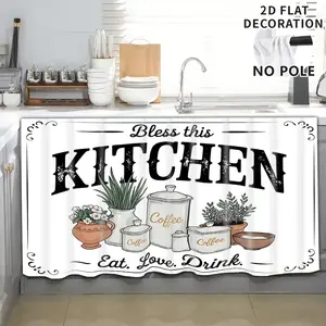 2D Flat Print 1pc,Kitchen sign with food,plants,Kitchen Utensil Print Curtain-Translucent Rod Pocket Design, Machine Washable Contemporary Art Decor for Kitchen,Living Room,Light Filtering Privacy,Light Filtering Drapes