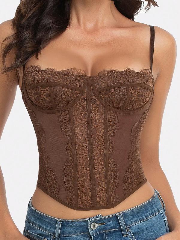 CZXMY Women's Lace Mesh Bustier Corset Shaper - Adjustable Spaghetti Strap Buckle Design, Shapewear Camisole for Daily Wear Party Club Date Night faja