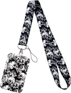 Skulls Lanyard for ID Badge Holder, Sketch Goth Cool  Lanyard for  Name Tag for Office Staff Teachers Employees