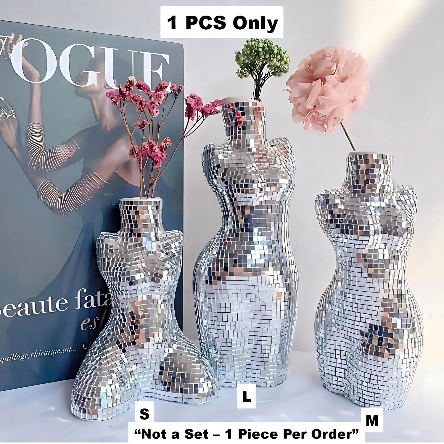 Modern Chic Vase Form, Centerpieces 7 inch Silver Handmade Ceramic Disco Shaped Vase, Creative Disco Floral Vases for Flowers Plant Boho Home Art Decor, Ceramic Bouquet Vase, Decorative Vase Table Decor Living Room, Decorative Flower Vessel