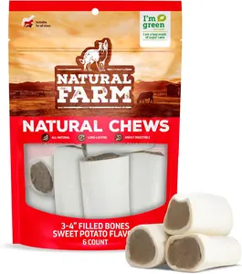 Natural Farm 3-4 Inch Sweet Potato Filled Bones for Small & Medium Dogs Grain-Free Hormone-Free Chemical-Free 6 Count Pack