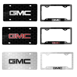 GMC License Plate Frame Cover, Metal Car Tag Holder, Chrome Black Red GMC Logo, Front Rear Plate Cover, Custom Auto Accessory, Decorative License Plate Frame for GMC Trucks SUV Cars