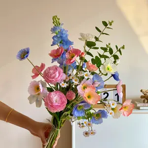 11-Piece Poppy Mixed Artificial Flowers, Vibrant Garden Bouquet, Picnic Handheld Flower Arrangement, Photo Props, Living Room Vase Decor