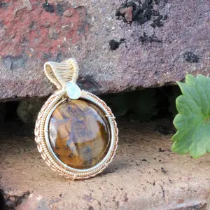Tiger eye Etheopian Opal 14k yellow and rose gold fill pendant